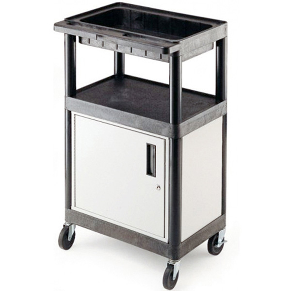 VGI332CL Strong Plastic Shelf Trolley with Top Tray, Flat Shelf and 1 ...