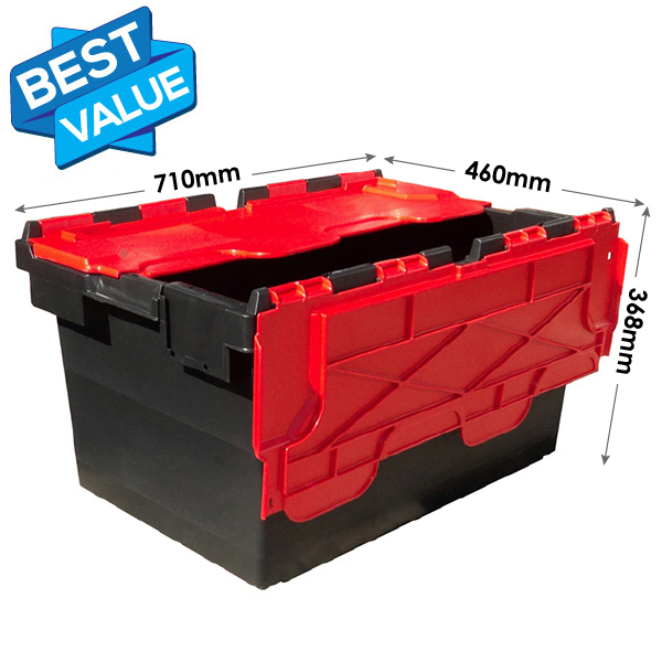 LC3-P/Black/Red Large Recycled Plastic Hinged Lid Container (710 x 460 x  368mm) 80 Litres