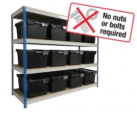 Shelving with Attached Lids Containers, Moves Crates and Archieve Boxes