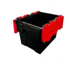 PLAS22 Black Red Small Attached Lid Container Tote Box 400 X 300 X   PLAS25BlackRed Attached Lid Container Open Lid 