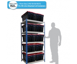 Shelving Bay with 10 x PLAS52ALC (52 Litre) Attached Lid Containers