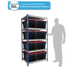 Shelving Bay with 8 x PLAS55LE/Black/Coloured Attached Lid Containers