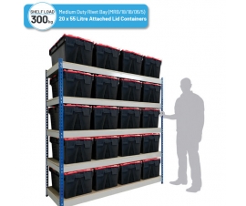 Shelving Bay with 20 x PLAS55LE/Black/Coloured (55 Litre) Attached Lid Containers