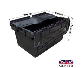 LC3-P Black Plastic Crates with Hinged Attached Lids