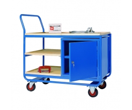 Trolley with 3 Plywood Shelves and Steel Cupboard