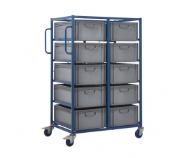 Double Width Mobile Tray Rack With 10 Containers