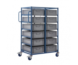 Double Width Mobile Tray Rack with 12 Containers