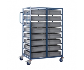 Double Width Mobile Tray Rack With 16 Containers