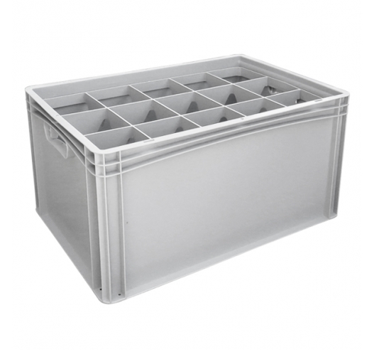 Basicline Euro Container With 15 Hole Glassware Inserts