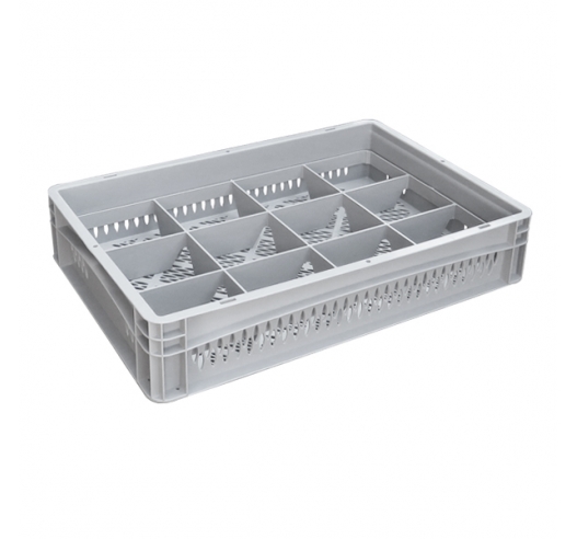 Basicline Perforated Euro Container With 12 Hole Glassware Inserts