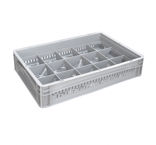 Basicline Perforated Euro Container With 15 Hole Glassware Inserts