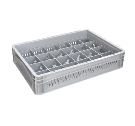 Basicline Perforated Euro Container With 24 Hole Glassware Inserts