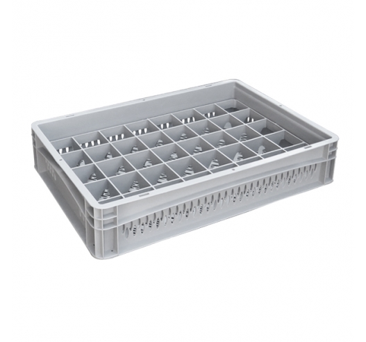 Basicline Perforated Euro Container With 40 Hole Glassware Inserts