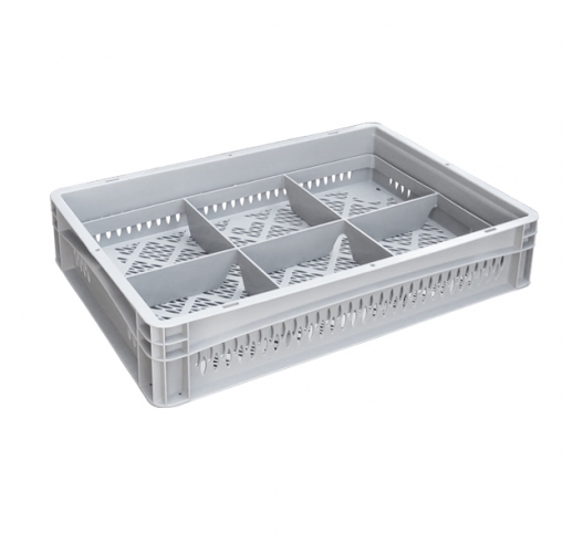 Basicline Perforated Euro Container With 6 Hole Glassware Inserts