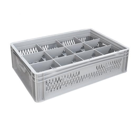 Ventilated Basicline Euro Container With 12 Hole Glassware Inserts