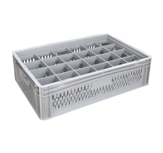 Ventilated Basicline Euro Container With 24 Hole Glassware Inserts