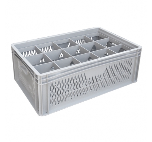 Ventilated Basicline Euro Container With 15 Hole Glassware Inserts