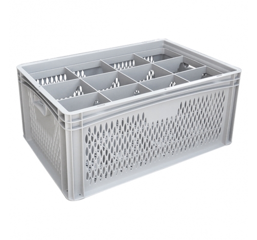 Ventilated Basicline Euro Container With 12 Hole Glassware Inserts