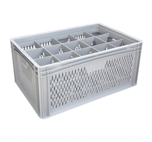 Ventilated Basicline Euro Container With 15 Hole Glassware Inserts