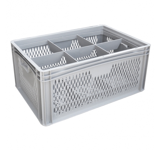 Ventilated Basicline Euro Container With 6 Hole Glassware Inserts