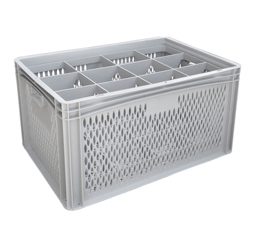 Ventilated Basicline Euro Container With 12 Hole Glassware Inserts