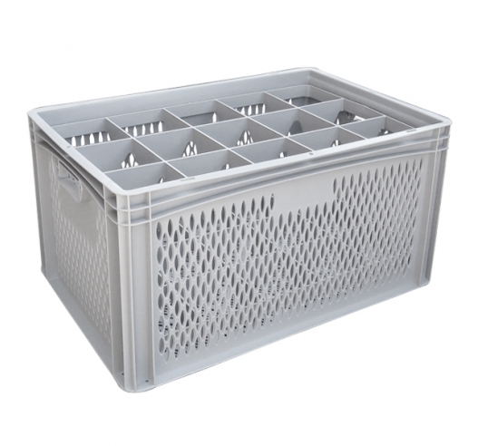 Ventilated Basicline Euro Container With 15 Hole Glassware Inserts