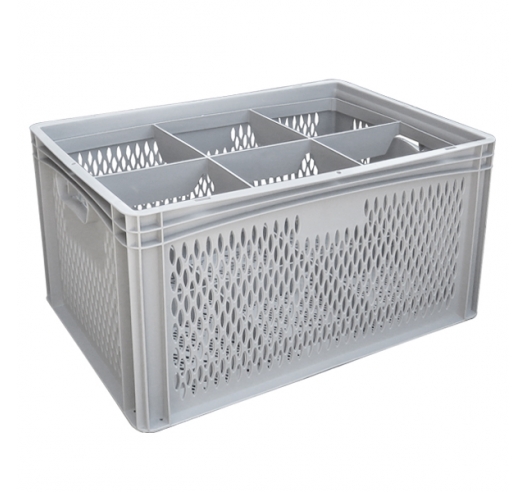 Ventilated Basicline Euro Container With 6 Hole Glassware Inserts