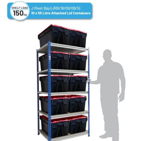 Shelving Bay with 10 x PLAS52ALC (52 Litre) Attached Lid Containers