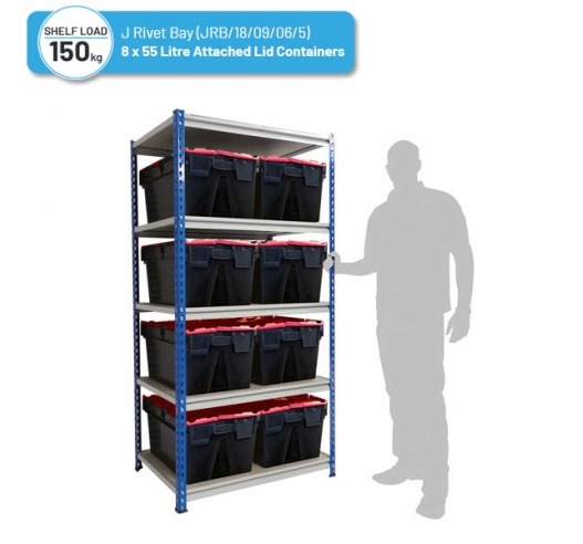 Shelving Bay with 8 x PLAS55LE/Black/Coloured Attached Lid Containers