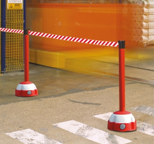 Red And White Belt Barrier In Use