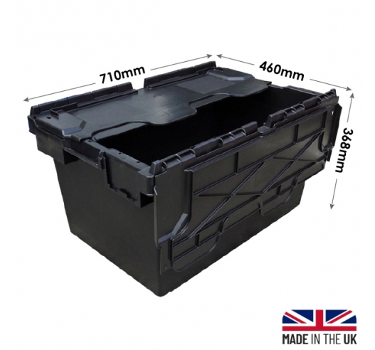 LC3-P Black Plastic Crates with Hinged Attached Lids