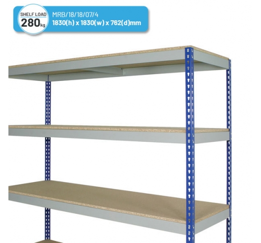 Medium Duty Rivet Racking Shelving Bay (1830h x 1830w x 762d mm) with 4 Shelves