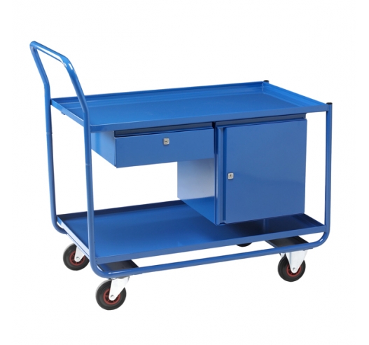 Trolley with 2 Steel Shelves, 1 Drawer and 1 Cupboard