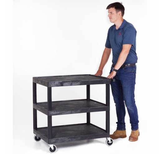 Strong Plastic Shelf Trolley with 3 Shelves In Use