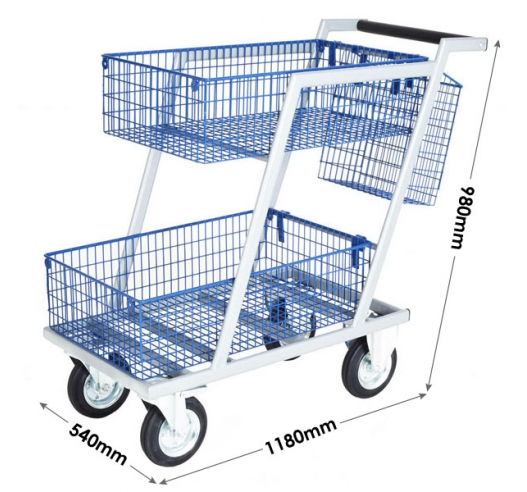 Premium Mailroom Trolley With 2 Baskets Dimensions