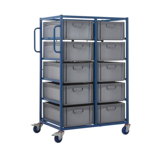 Double Width Mobile Tray Rack With 10 Containers