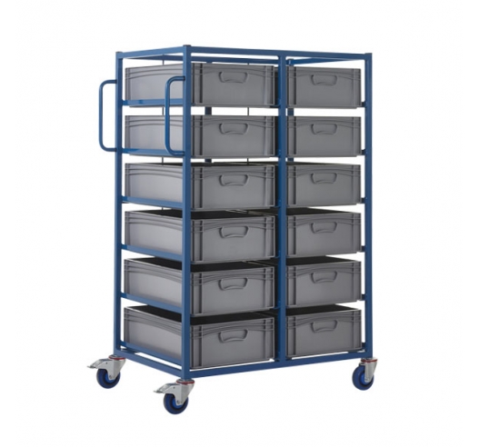 Double Width Mobile Tray Rack with 12 Containers