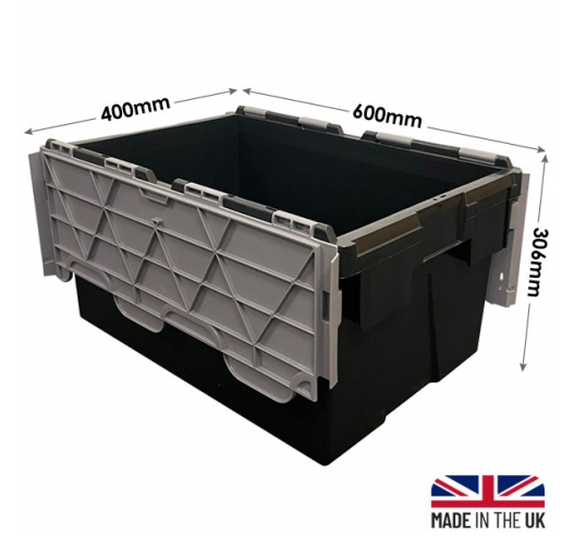 Black and Grey Hinged Lid Storage Crates