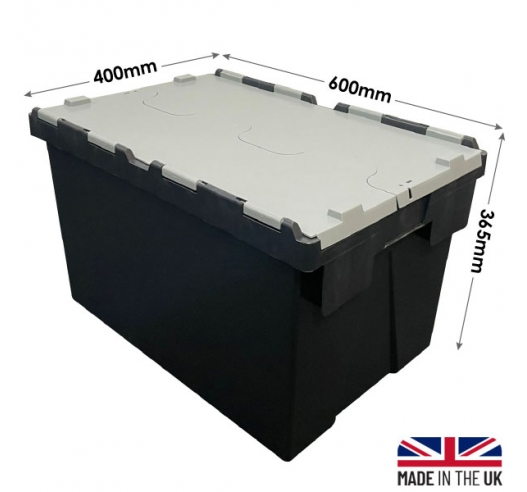 Black and Grey Hinged Lid Storage Crates