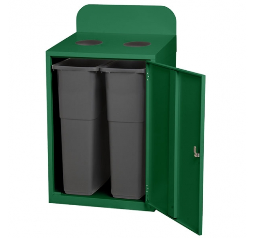 2 Bay Recycling Bin In Green Open