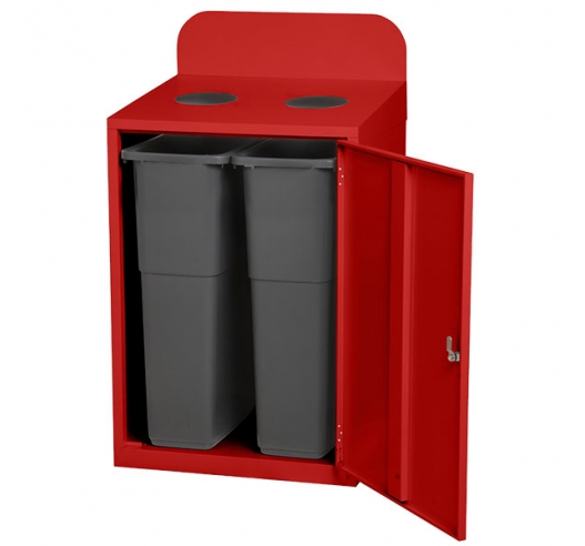 2 Bay Recycling Bin In Red Open