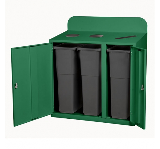 3 Bay Recycling Bin In Green Open