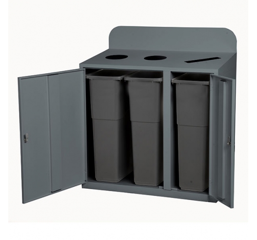 3 Bay Recycling Bin In Grey Open