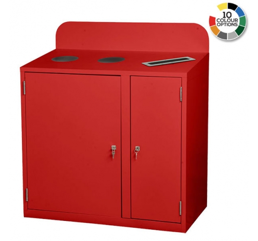 3 Bay Recycling Bin In Red