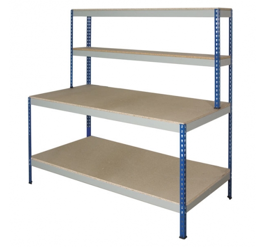 Rivet Workstation Bench with Full Undershelf