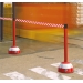 Red And White Belt Barrier In Use